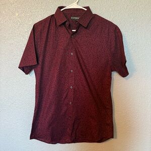 Express Men's Red Floral Printed Short Sleeve Shirt Small